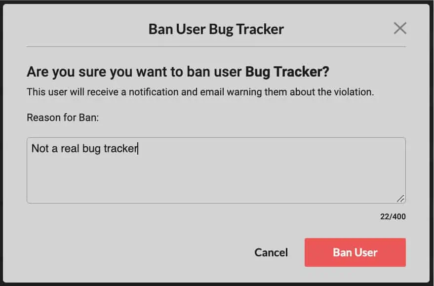 ban user modal